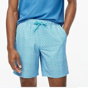 J. Crew Factory CA350 Blue 8" printed swim trunk size large NWT